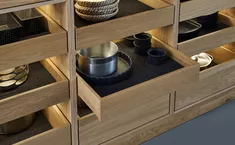 Jeu fascinant de matériaux: le système de tiroirs-étagères éclairé signé «Bondi-Valais»